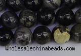 CSL213 15.5 inches 10mm round black silver leaf jasper beads