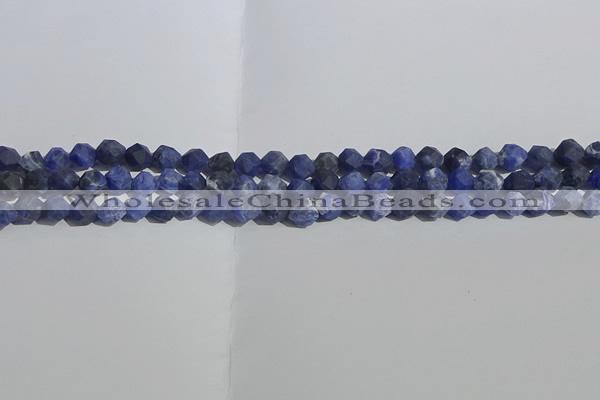 CSO565 15.5 inches 6mm faceted nuggets matte sodalite beads