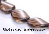 CSQ02 10*14mm twisted oval natural smoky quartz beads Wholesale