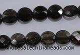 CSQ123 10mm faceted flat round grade AA natural smoky quartz beads