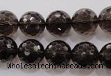 CSQ132 15.5 inches 16mm faceted round grade AA natural smoky quartz beads