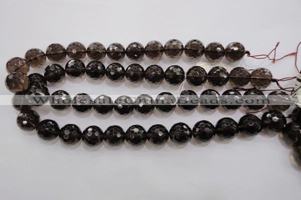 CSQ132 15.5 inches 16mm faceted round grade AA natural smoky quartz beads