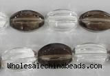 CSQ150 15.5 inches 12*18mm rice white crystal & smoky quartz beads