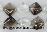 CSQ154 15.5 inches 14*14mm diamond white crystal & smoky quartz beads