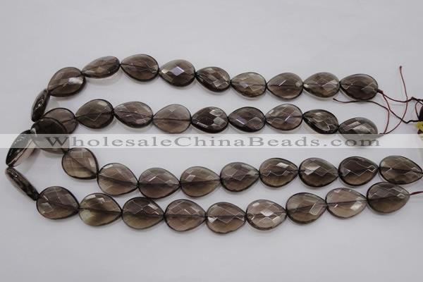 CSQ204 15*20mm faceted flat teardrop grade AA natural smoky quartz beads