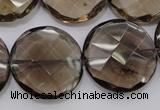 CSQ220 15.5 inches 25mm faceted coin grade AA natural smoky quartz beads