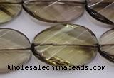 CSQ230 20*30mm faceted & twisted oval grade AA natural smoky quartz beads