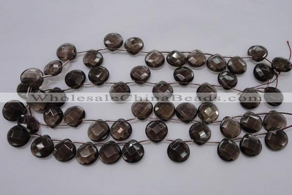 CSQ238 15*15mm faceted briolette grade AA natural smoky quartz beads