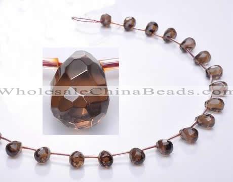 CSQ32 Top drilled 8*12mm faceted teardrop natural smoky quartz beads