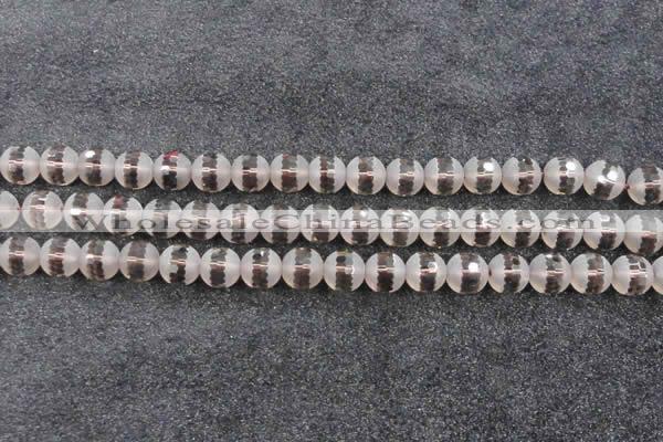 CSQ509 15.5 inches 12mm faceted round matte smoky quartz beads