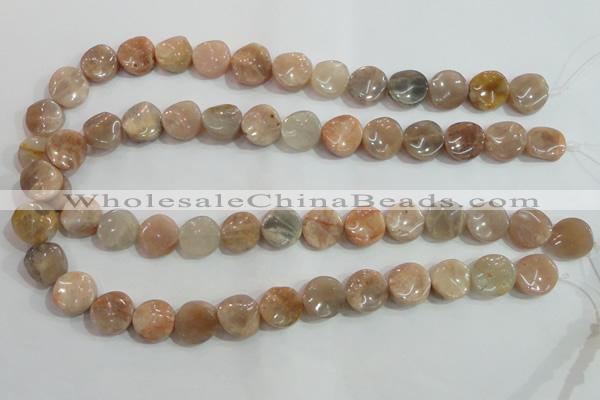 CSS255 15.5 inches 14mm twisted coin natural sunstone beads