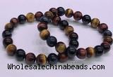 CTB37 7.5 inches 10mm round colorful tiger eye beaded bracelets