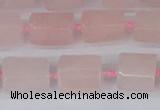 CTB731 15.5 inches 6*10mm - 8*12mm faceted tube rose quartz beads