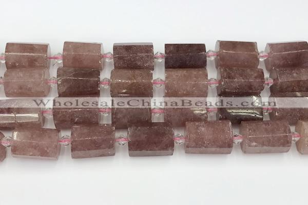 CTB880 13*25mm - 14*19mm faceted tube strawberry quartz beads