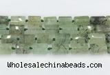 CTB881 13*25mm - 14*19mm faceted tube green rutilated quartz beads