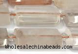 CTB916 13*25mm - 15*28mm faceted flat tube pink quartz beads