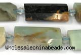 CTB921 13*25mm - 15*28mm faceted flat tube amazonite beads