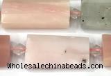 CTB923 13*25mm - 15*28mm faceted flat tube pink opal beads