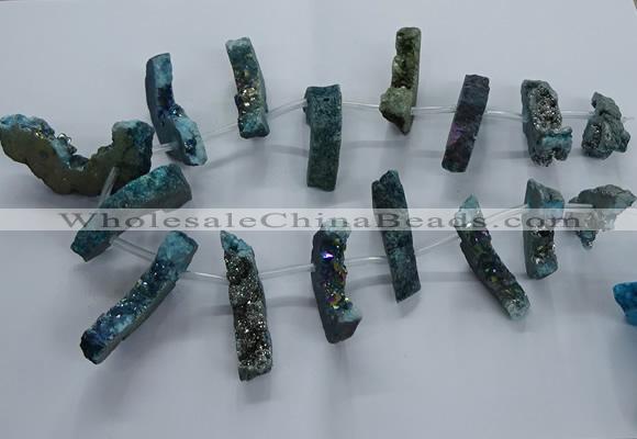 CTD2581 Top drilled 10*30mm - 10*50mm sticks plated druzy agate beads