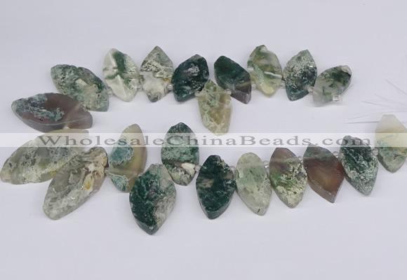 CTD2738 Top drilled 15*30mm - 25*50mm marquise moss agate beads