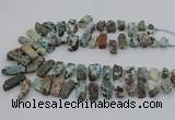 CTD3515 Top drilled 8*15mm - 12*35mm sticks larimar beads