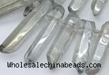 CTD3577 Top drilled 6*20mm - 8*45mm sticks plated white crystal beads