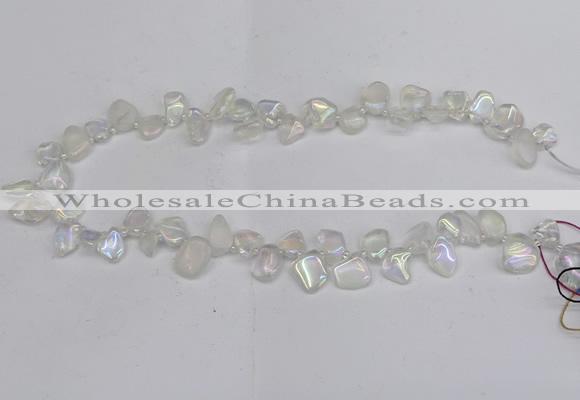 CTD3671 Top drilled 5*8mm - 10*14mm freeform plated white crystal beads