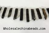 CTD3727 8*20mm - 10*50mm sticks white crystal & smoky quartz beads