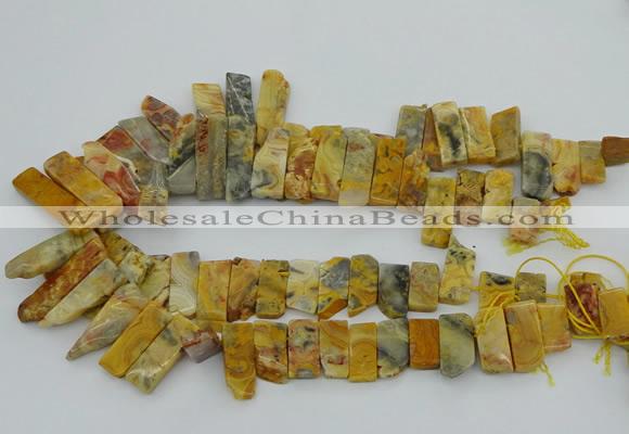 CTD499 Top drilled 10*25mm - 10*45mm sticks yellow crazy lace agate beads