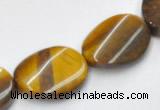 CTE04 twisted flat oval 15*20mm yellow tiger eye beads wholesale