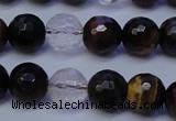 CTE1132 15 inches 8mm faceted round mixed tiger eye & white crystal beads