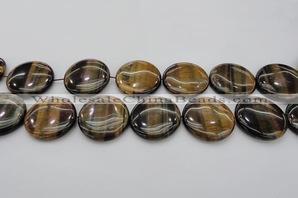 CTE1354 15.5 inches 40mm flat round yellow & blue tiger eye beads