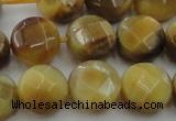 CTE1538 15.5 inches 14mm faceted coin golden tiger eye beads