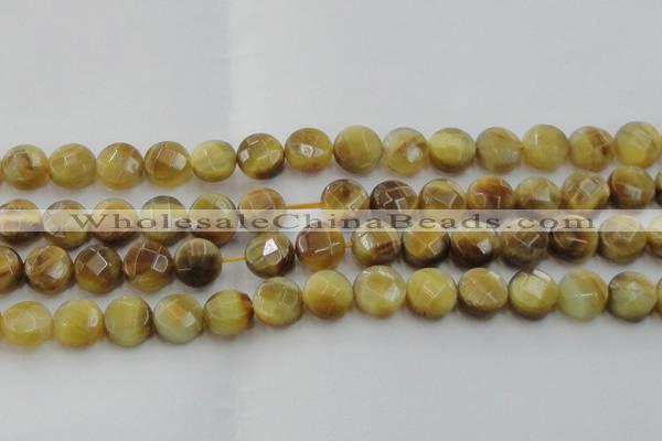 CTE1538 15.5 inches 14mm faceted coin golden tiger eye beads