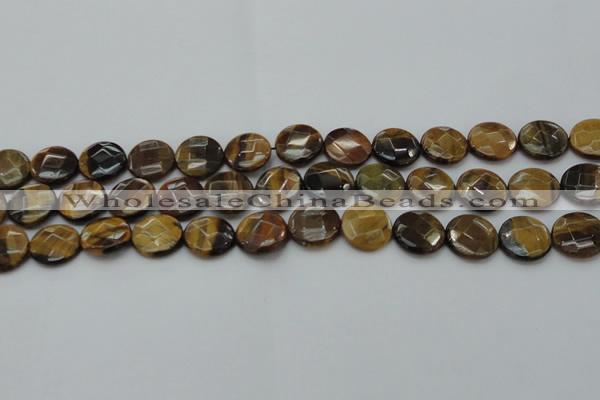 CTE1726 15.5 inches 14mm faceted coin yellow tiger eye beads