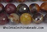 CTE1822 15.5 inches 12mm faceted round red iron tiger beads