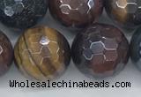 CTE2098 15.5 inches 16mm faceted round AB-color mixed tiger eye beads