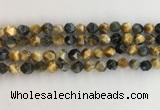 CTE2125 15.5 inches 6mm faceted nuggets golden & blue tiger eye beads