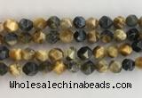 CTE2128 15.5 inches 12mm faceted nuggets golden & blue tiger eye beads