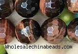 CTE2238 15.5 inches 8mm faceted round red tiger eye beads