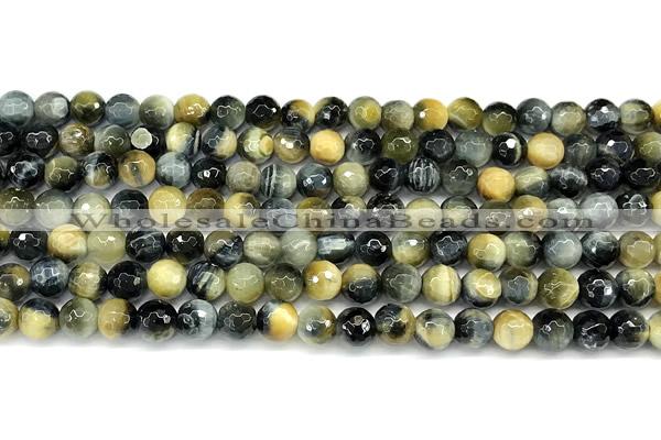 CTE2368 15 inches 6mm faceted round golden & blue tiger eye beads