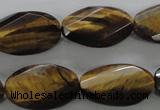 CTE322 15.5 inches 15*25mm twisted & faceted oval yellow tiger eye beads