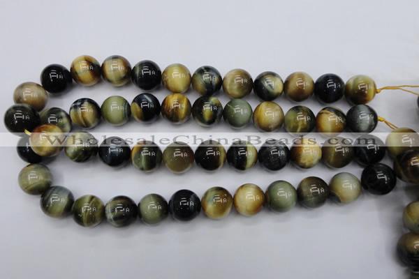 CTE555 15.5 inches 14mm round golden & blue tiger eye beads