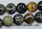 CTE562 15.5 inches 14mm flat round golden & blue tiger eye beads