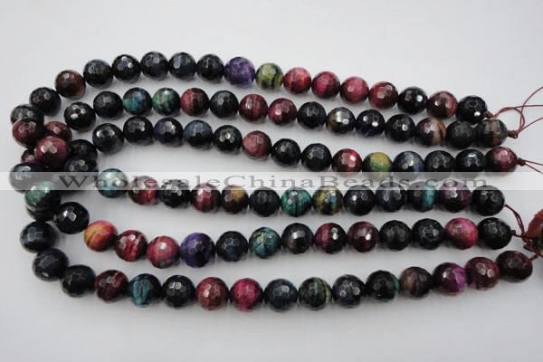 CTE584 15.5 inches 12mm faceted round colorful tiger eye beads