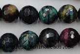 CTE585 15.5 inches 14mm faceted round colorful tiger eye beads