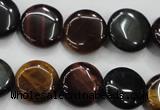 CTE62 15.5 inches 14mm flat round mixed tiger eye gemstone beads