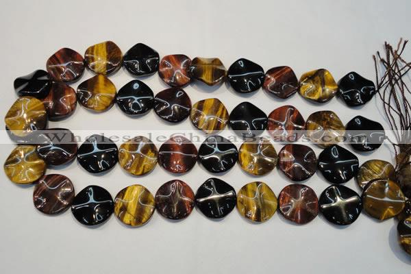 CTE806 15.5 inches 20mm wavy coin colorful tiger eye beads