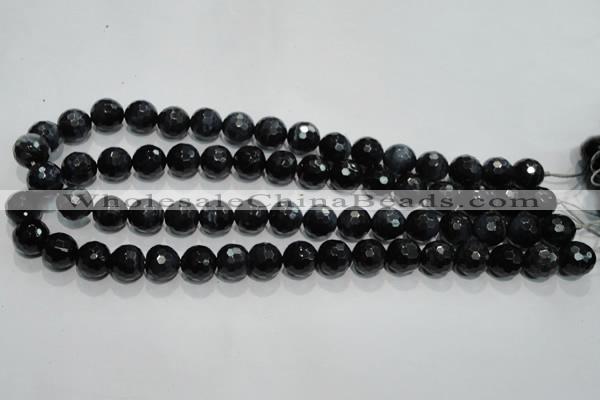 CTE924 15.5 inches 12mm faceted round silver tiger eye beads