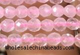 CTG1124 15.5 inches 3mm faceted round tiny rose quartz beads